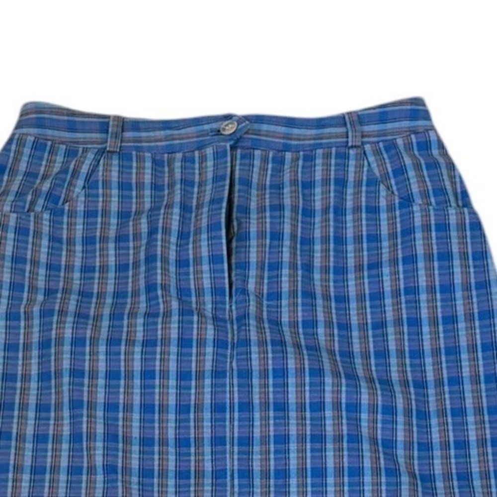 80s Liz Claiborne Vintage Blue Plaid Cotton Pencil Skirt High Waisted 8 fits S - Picture 7 of 7
